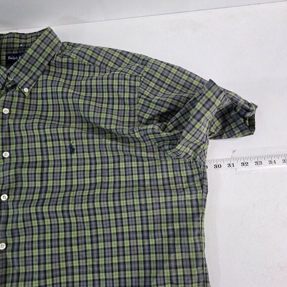 Ralph Lauren Greggor Mens XXL Button-Up Shirt Green Blue Plaid Short Sleeve 6011 - Picture 5 of 8